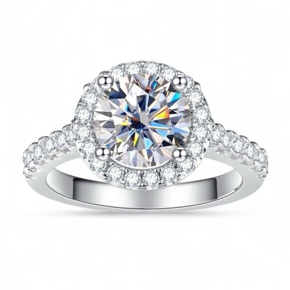 Diamond Simulant Moissanite Halo Engagement Ring Size 7 Silver - Picture 1 of 4